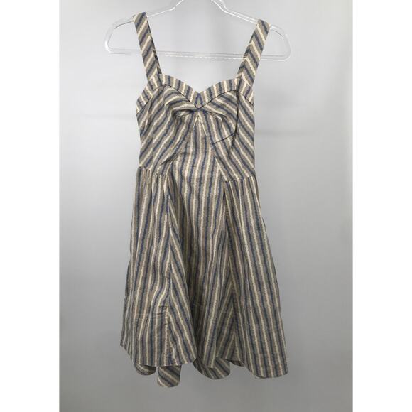 Free People Beige Blue Striped Sleeveless Mini Dress Womens 4 - Picture 2 of 11